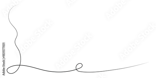 Minimalist dark grey line forming a decorative wavy and looping pattern in the bottom left corner on a clean white background, suitable for a border or design element.