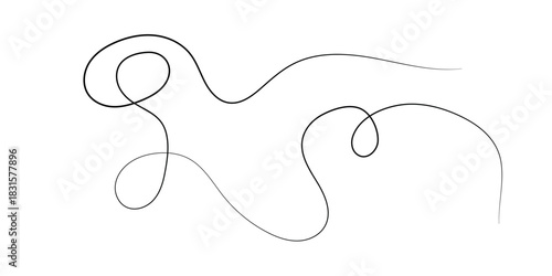 Abstract black wavy and curly line drawing on a white background.