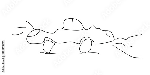 Simple black and white line drawing of a car in motion, depicted with speed lines at the front and back.
