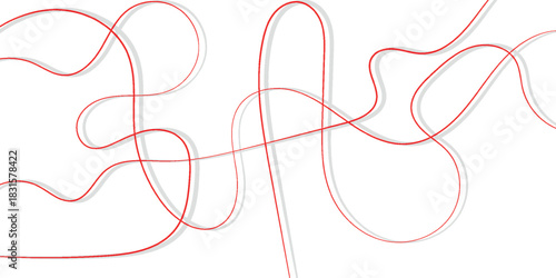 Abstract pattern of intertwined thin red lines with subtle shadows on a clean white background, creating a sense of complexity and flow.
