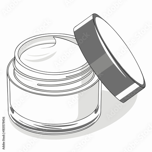 Cosmetic jar of face cream and open lid 