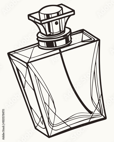Elegant perfume bottle illustration in simple monochrome style
