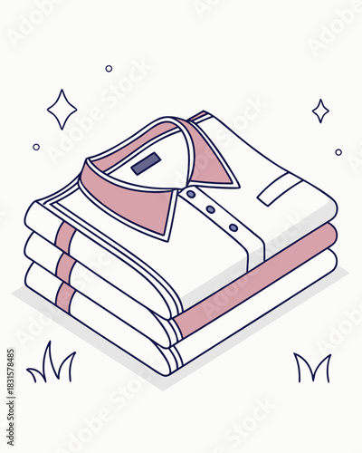 Folded stack of clean, crisp polo shirts, illustration