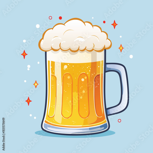 Refreshing Golden Beer Mug with Frothy Head and Sparkling Details.