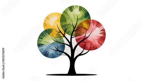 Vibrant Tree of Life: A striking visual representation of a tree, its branches adorned with colorful orbs, symbolizing growth, harmony, and the interconnectedness of life.