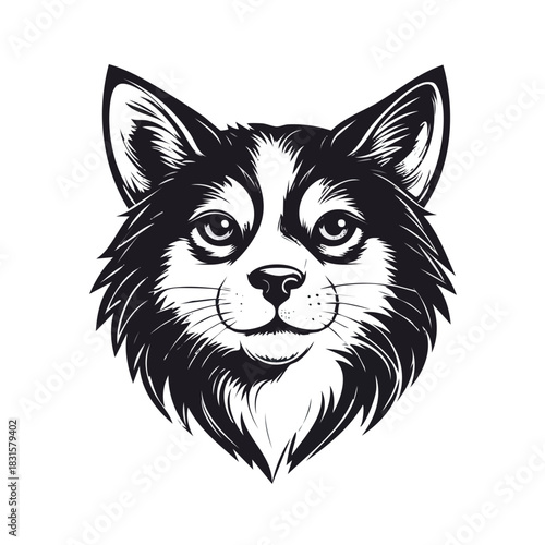 Detailed Black and White Husky Portrait Illustration.