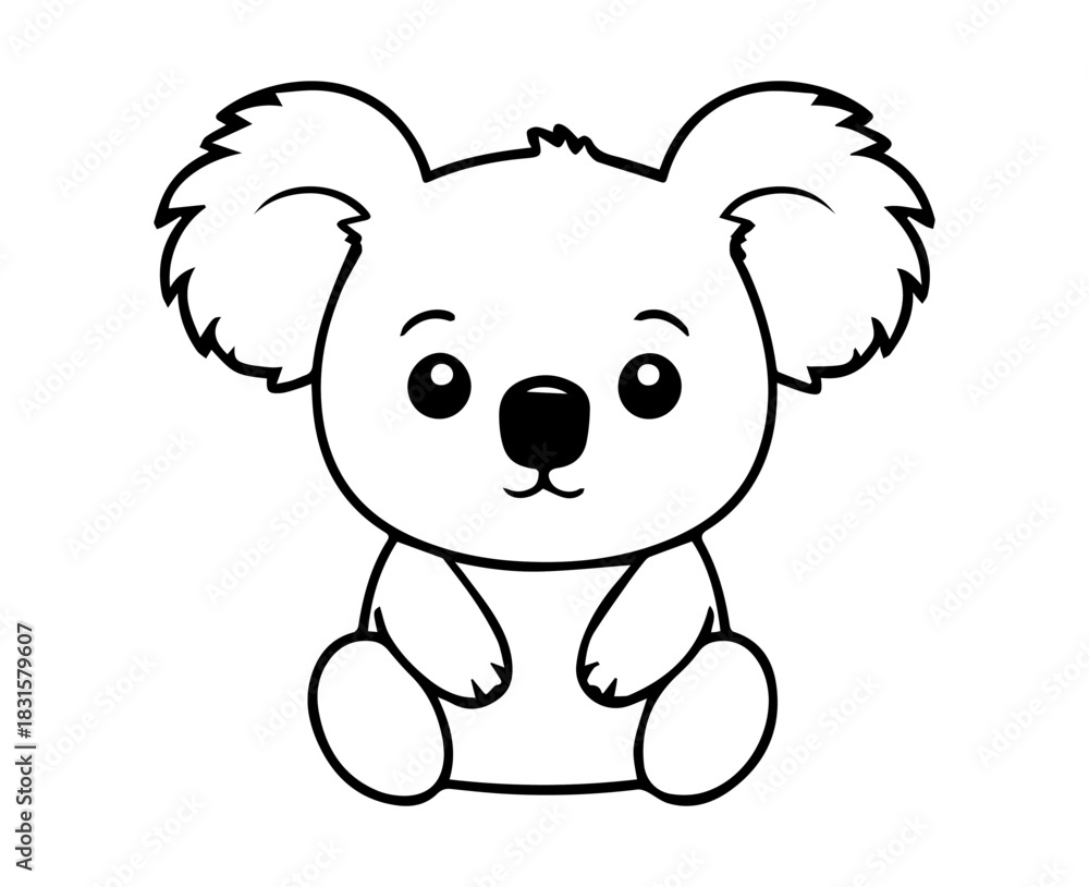 Fototapeta premium black and white silhouette of a cartoon sitting koala vector illustration