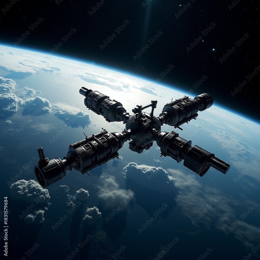 Naklejka premium Exploring the vastness of space with a futuristic station Generative AI