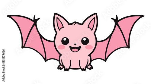 cute pink bat smiling vector simple illustration