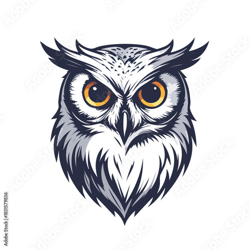 Stylized vector illustration of a wise owl head mascot.