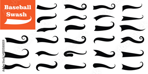 Swash and swooshes tails icon, Typography font curve tail, Text swooshes collection, Calligraphic swoosh tail set, Texting letters tail for lettering or baseball club