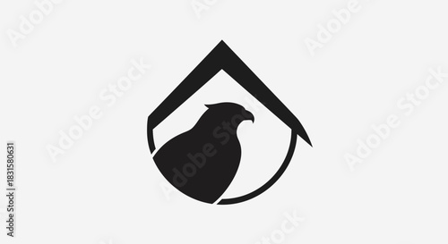 Abstract illustration of a hawk inside a stylized geometric shape