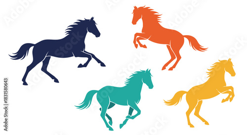 Dynamic colorful horse silhouettes. equestrian vector illustration.