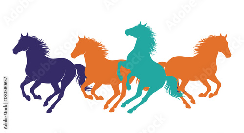Vibrant galloping horse silhouettes, a dynamic vector design art.