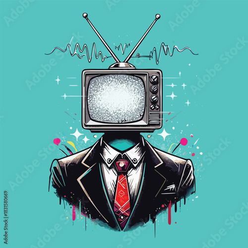 Humanoid Figure With Television Head In Surreal Cartoon Style