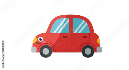 Cute red cartoon car illustration, children's vehicle graphic