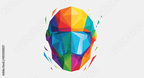 Abstract geometric portrait illustration with vibrant colors on white background