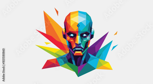 Abstract geometric portrait of a humanoid figure with vibrant colors