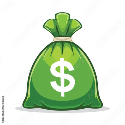 Green money bag with dollar sign representing wealth and finance.