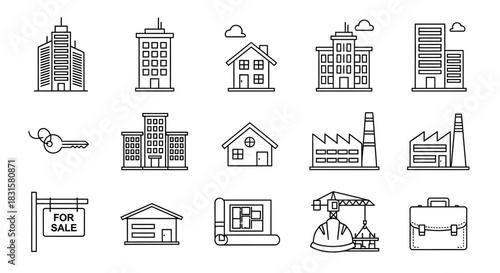 Real estate, property, and construction line icons vector asset