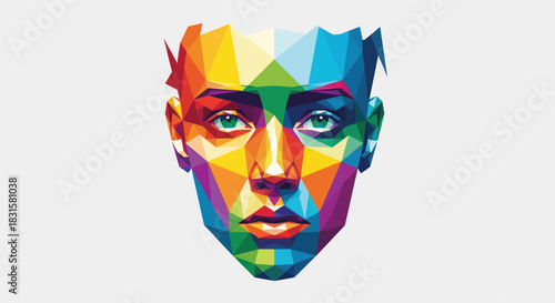 Abstract geometric portrait with vibrant colors on white background