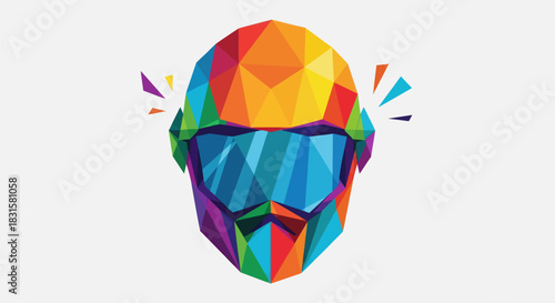 Abstract geometric portrait with vivid colors and geometric facets