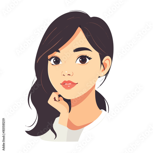 Beautiful Young Woman with Dark Hair and Expressive Eyes.
