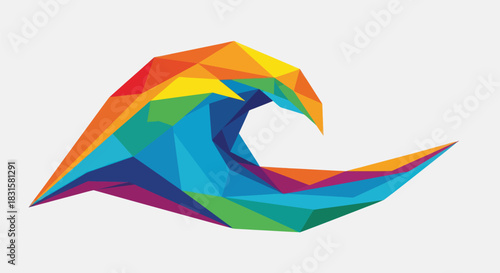 Abstract geometric rainbow wave illustration against white background
