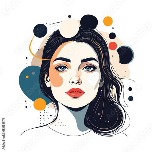 Beautiful woman with long dark hair and striking blue eyes artistic portrait.