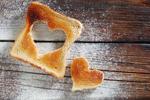 Toast with a heart-shaped cutout