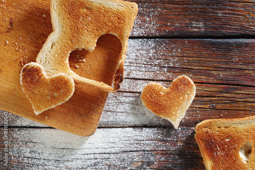 Toast with a heart-shaped cutout