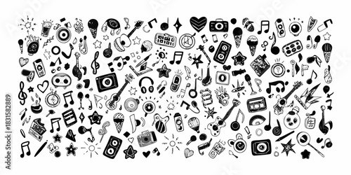 Hand drawn music and entertainment doodle vector illustration