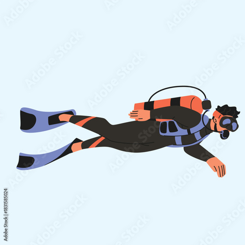 Diving peaceful ocean exploration with the diver swimming effortlessly above the seafloor illustration