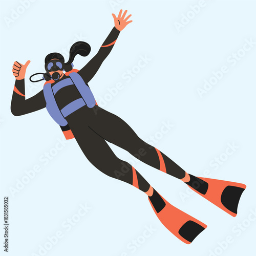 Diving relaxed free-floating moment as the diver hovers peacefully in open water illustration