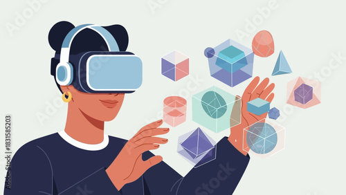 Innovative Virtual Reality Experience Interacting with 3D Geometric Shapes and Digital Interfaces