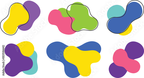 Set of colored amoeba organic irregular shapes. Creative liquid blob elements, various cartoon organic shapes.