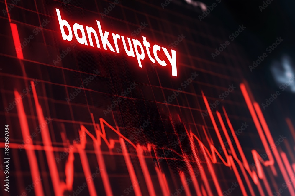 Fototapeta premium a downward graph in red lines showing bankruptcy 