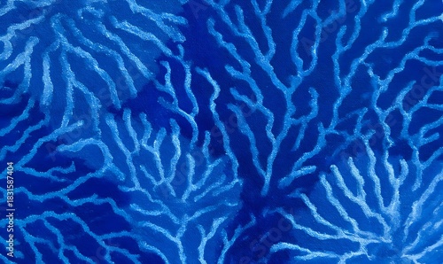 Fototapeta Naklejka Na Ścianę i Meble -  Growth Currents Pattern abstract lines work basic shapes bright blue contrast with dark deep blue coral reef
