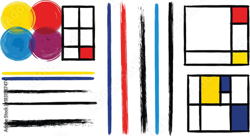 Colorful background in mondrian style. Vector illustration for your graphic design.