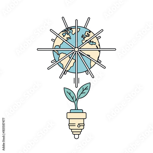 Sustainable Energy - Earth, Plant, and Lightbulb Synergy.