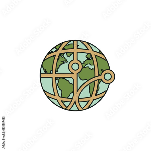 Stylized globe icon representing global travel and network connections.