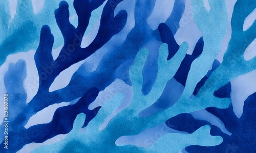 Fototapeta Naklejka Na Ścianę i Meble -  Growth Currents Pattern abstract lines work basic shapes bright blue contrast with dark deep blue coral reef