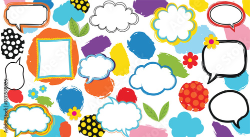 flat speech bubble and dialogue set vector. Colorful chat text doodles.