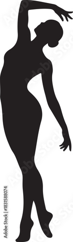 Silhouette of a graceful dancer in a dynamic pose against a white background
