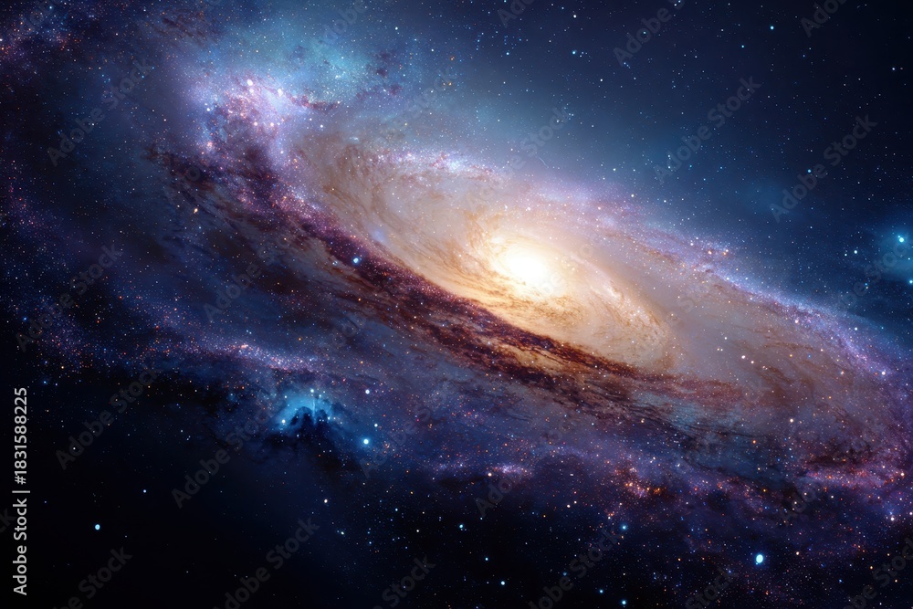 Fototapeta premium Explore the breathtaking beauty of a vast galaxy with swirling stars and luminous clouds in deep space against a stunning cosmic backdrop