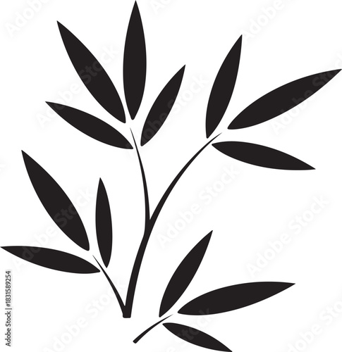 Black silhouette of a delicate bamboo branch with pointed leaves