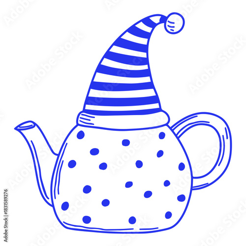 Teapot with Striped Hat Illustration