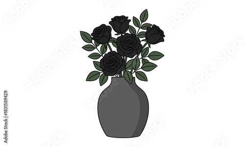 Dark black roses in a gray vase illustration