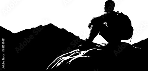 Mountain Trekker on Suspension Bridge Silhouette