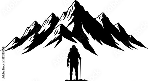 Mountain Trekker on Suspension Bridge Silhouette